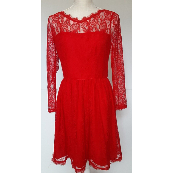 Juicy Couture Size 8 Red Lace Fit & Flare Dress - Picture 1 of 10
